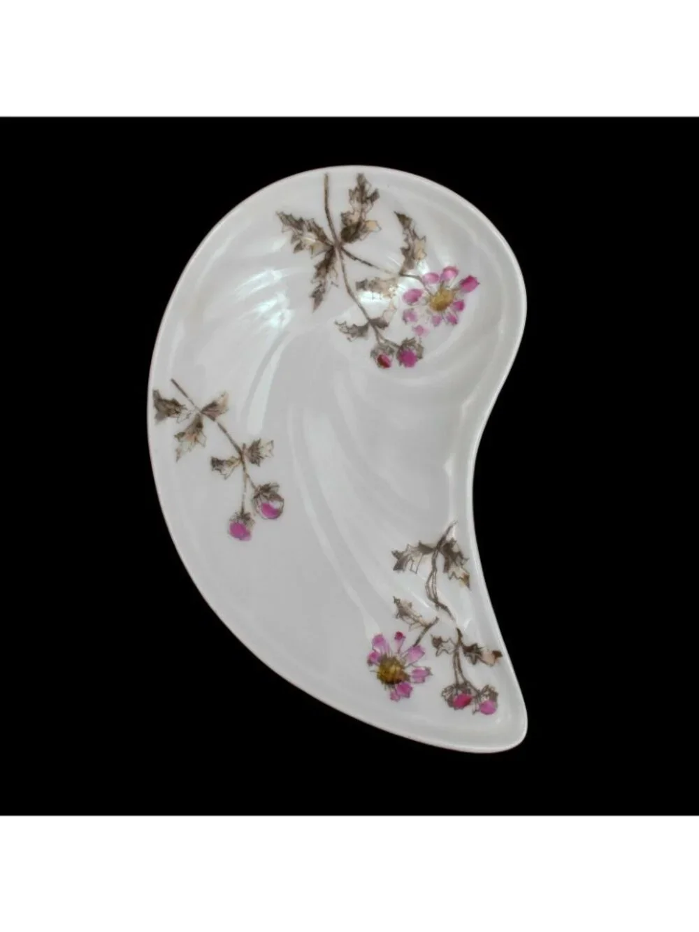 Antique Haviland Limoges CFH GDM Bone Dish Crescent Nautilus Shell Pink Floral